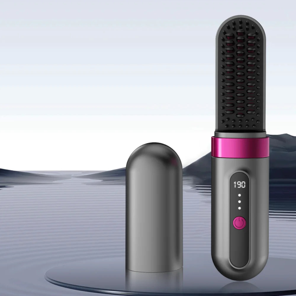 Portable Cordless Hair Straightener Brush — Electric Ceramic Heating Straightening Comb