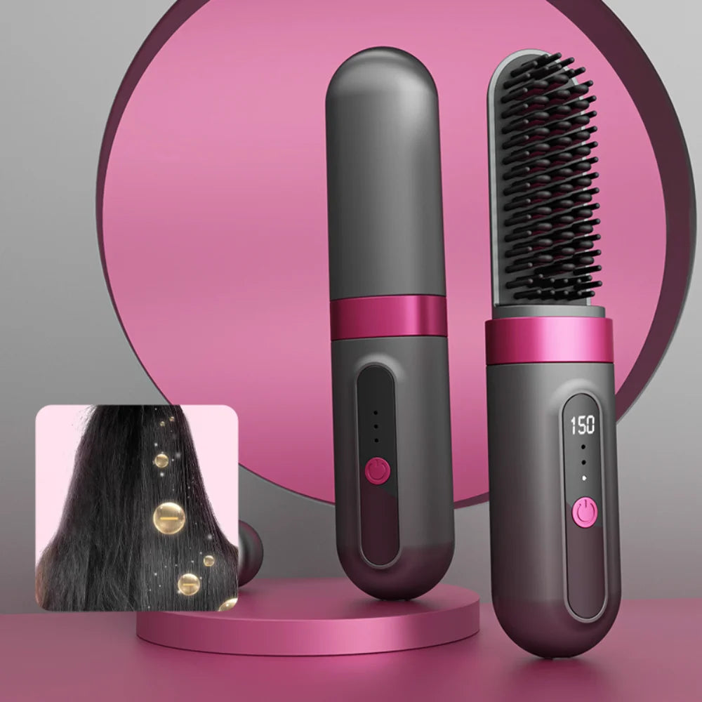 Portable Cordless Hair Straightener Brush — Electric Ceramic Heating Straightening Comb