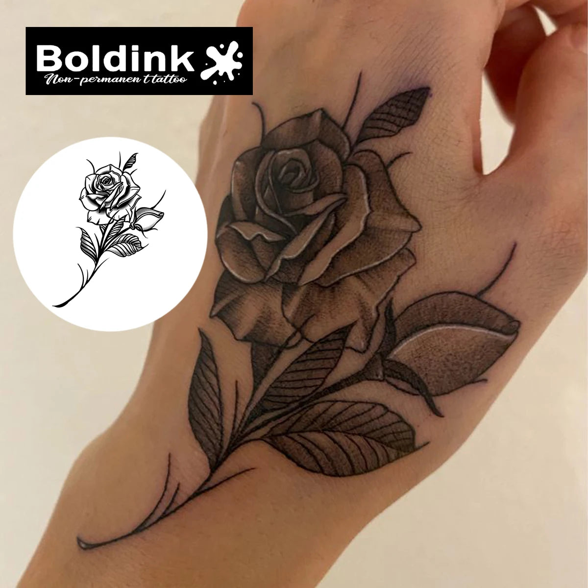 Boldink Rose Semi-Permanent Tattoo — Lasts Up to 15 Days