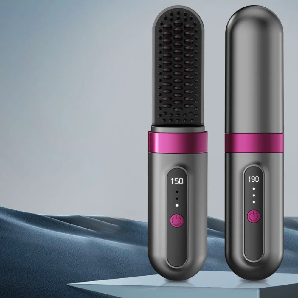Portable Cordless Hair Straightener Brush — Electric Ceramic Heating Straightening Comb
