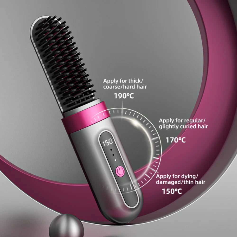 Portable Cordless Hair Straightener Brush — Electric Ceramic Heating Straightening Comb