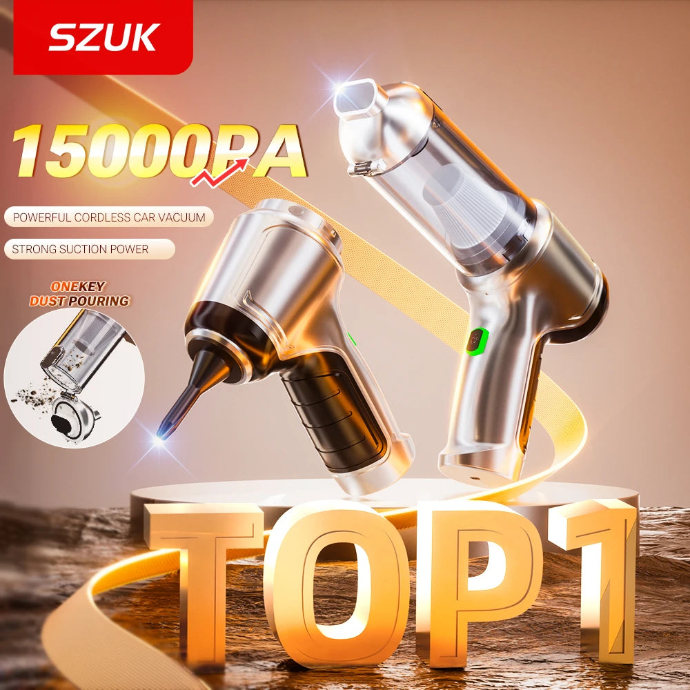 SZUK 2026 Car Vacuum Cleaner 15000Pa — Mini Handheld Wireless Strong Suction