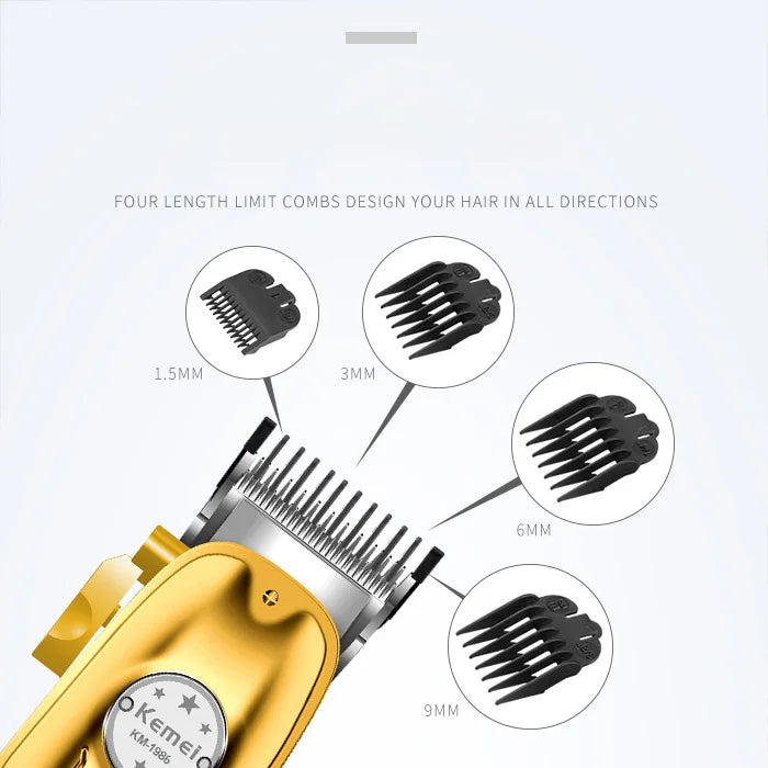 Kemei 1986 Professional Hair Clipper — LCD Display USB Cordless Electric Cutting Machine for Men