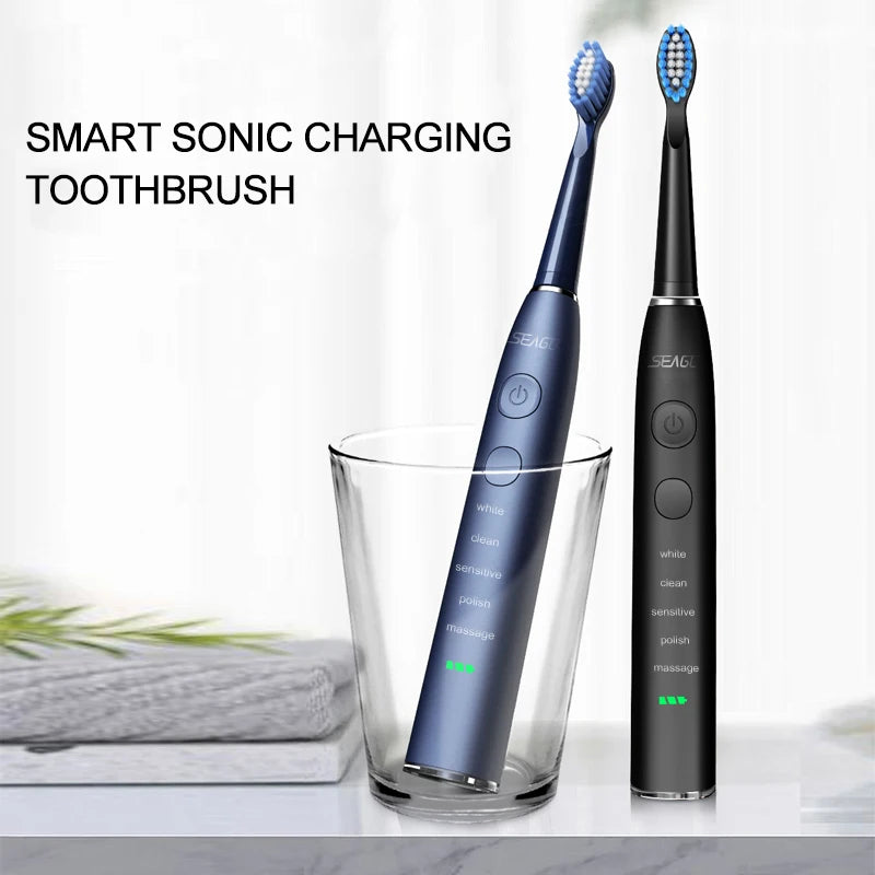Seago SG-575 Electric Toothbrush — USB Rechargeable, 360-Day Battery, IPX7 with 4 Heads