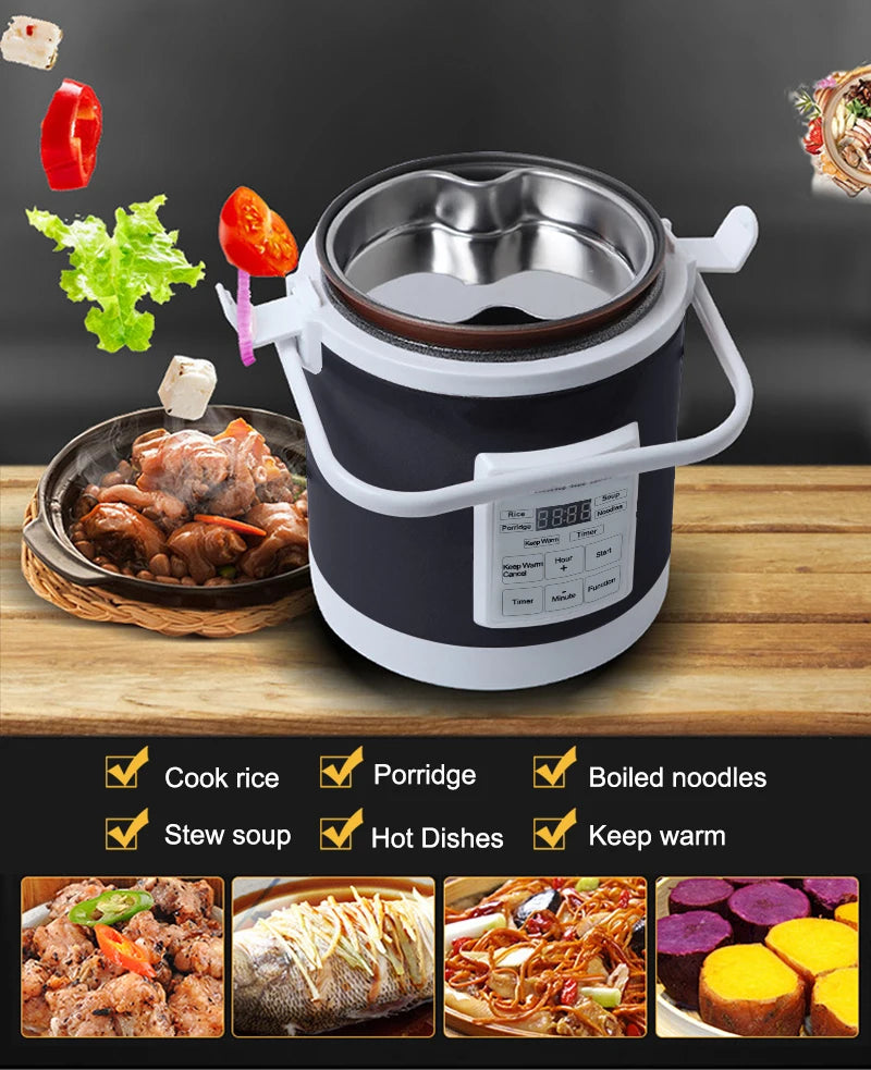 12V/24V Mini Car Rice Cooker 1.6L — Electric Soup, Porridge & Food Steamer for Trucks