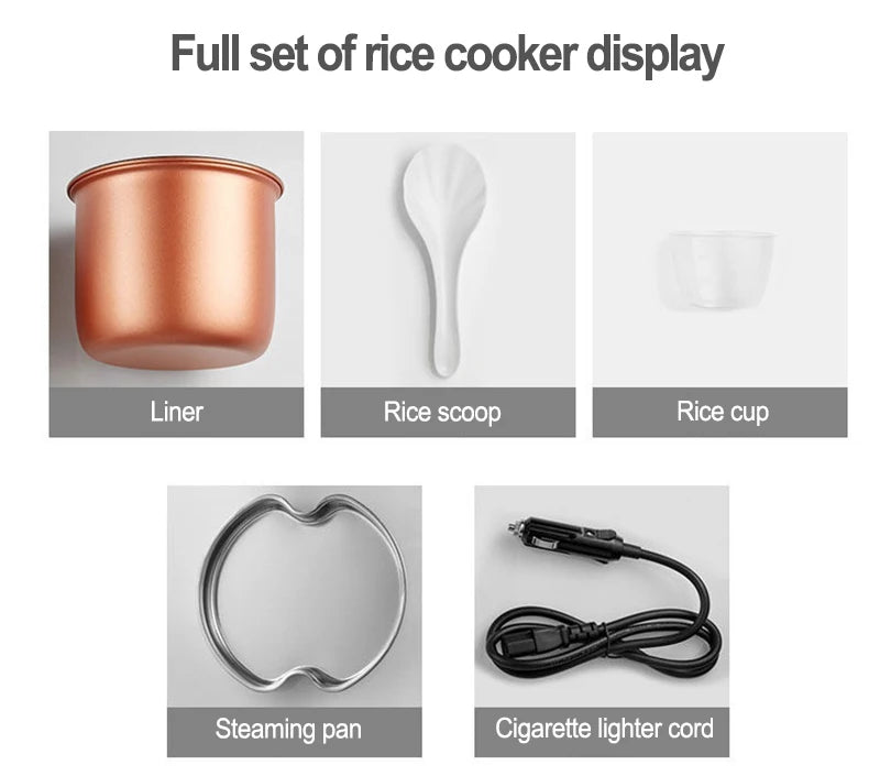 12V/24V Mini Car Rice Cooker 1.6L — Electric Soup, Porridge & Food Steamer for Trucks