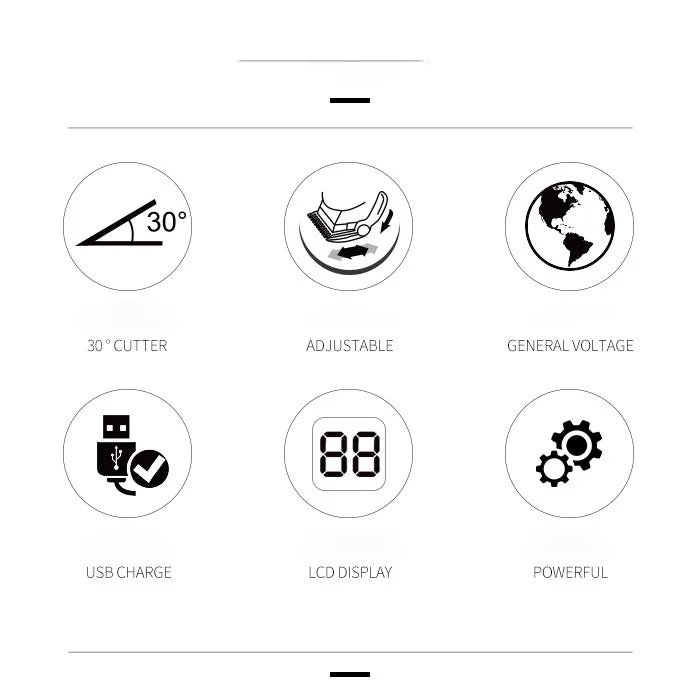 Kemei 1986 Professional Hair Clipper — LCD Display USB Cordless Electric Cutting Machine for Men