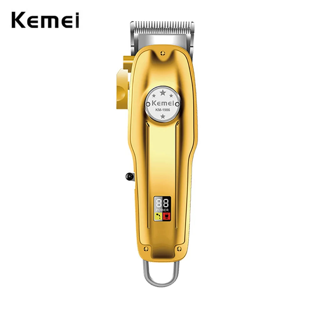 Kemei 1986 Professional Hair Clipper — LCD Display USB Cordless Electric Cutting Machine for Men