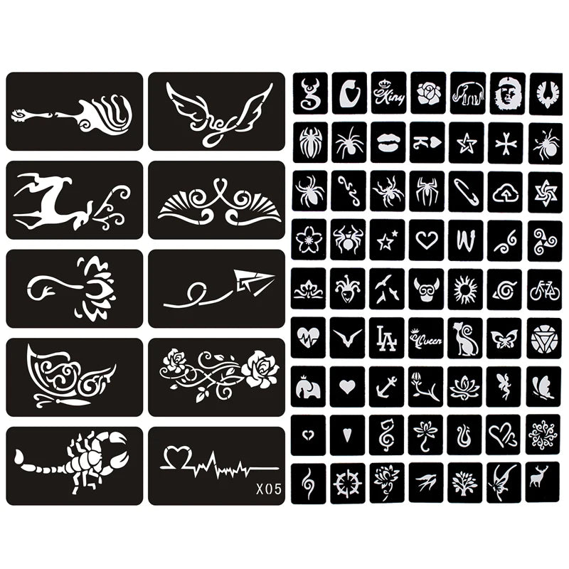 133pcs Airbrush Glitter Tattoo Stencil Set — Butterfly, Flower & Henna