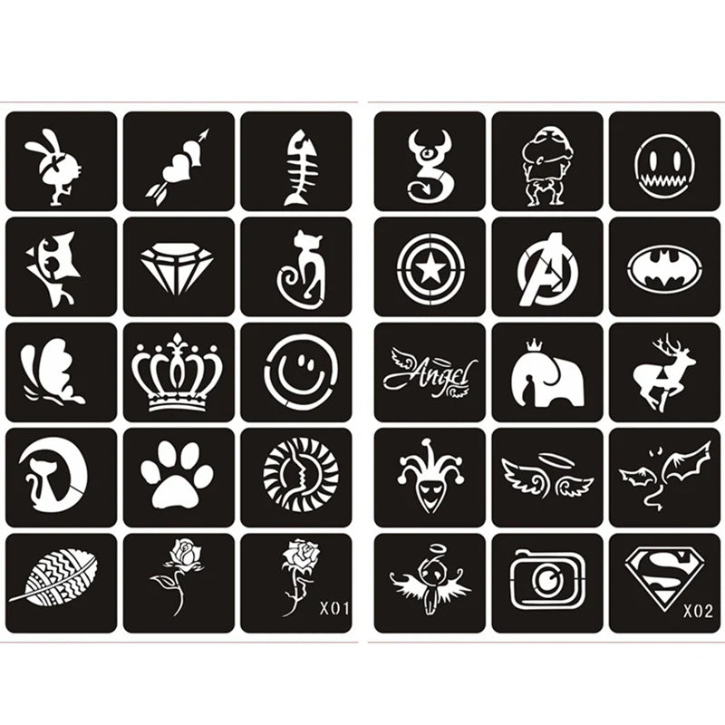 133pcs Airbrush Glitter Tattoo Stencil Set — Butterfly, Flower & Henna