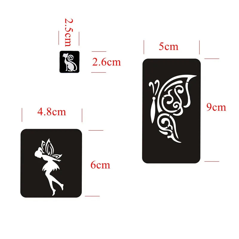 133pcs Airbrush Glitter Tattoo Stencil Set — Butterfly, Flower & Henna