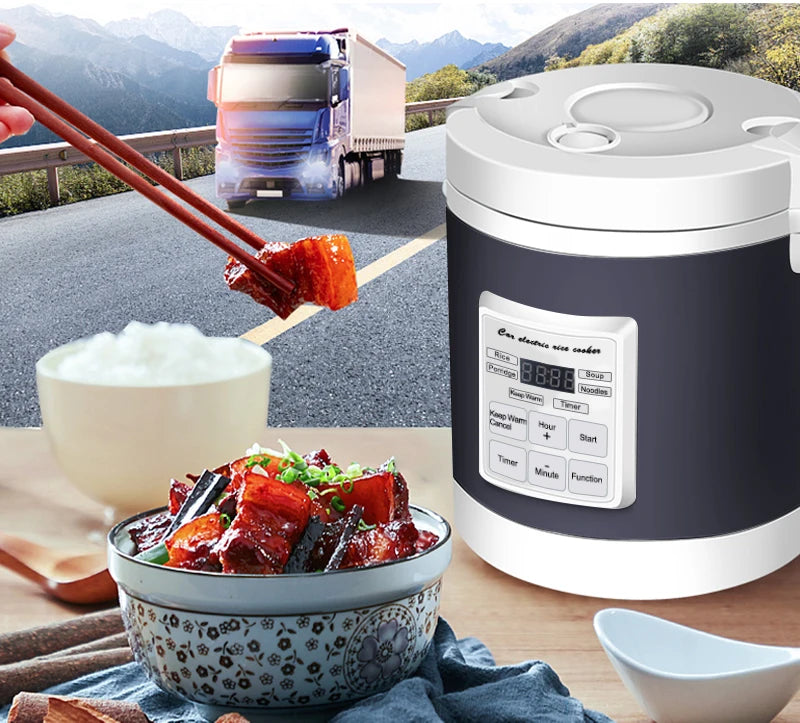 12V/24V Mini Car Rice Cooker 1.6L — Electric Soup, Porridge & Food Steamer for Trucks