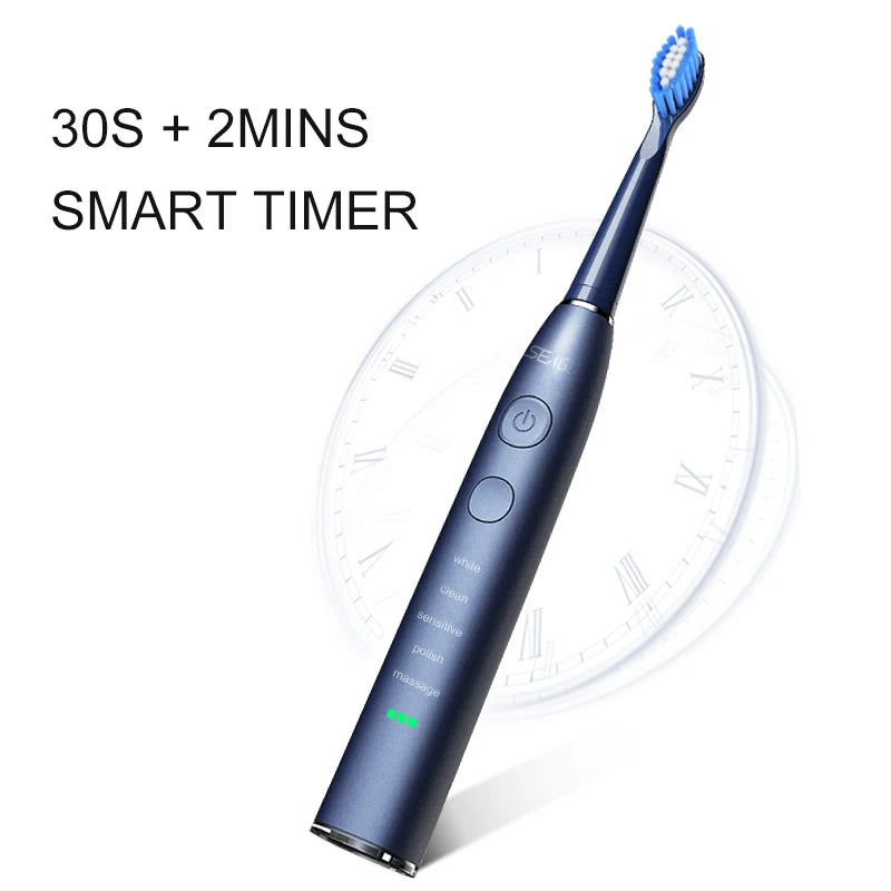 Seago SG-575 Electric Toothbrush — USB Rechargeable, 360-Day Battery, IPX7 with 4 Heads