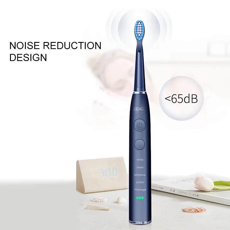 Seago SG-575 Electric Toothbrush — USB Rechargeable, 360-Day Battery, IPX7 with 4 Heads