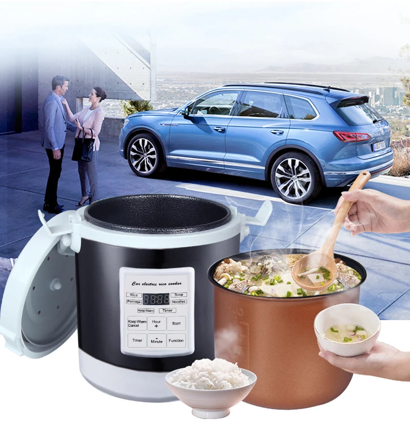 12V/24V Mini Car Rice Cooker 1.6L — Electric Soup, Porridge & Food Steamer for Trucks