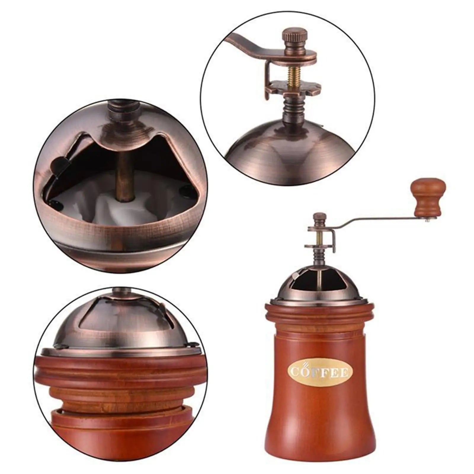 Classic Wood Manual Coffee Grinder — Hand Crank Coffee Bean Mill with Wood Base