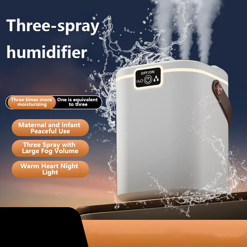 HOMEFISH 2L Triple Nozzle Humidifier — Silent Night Light Air Purifier, Type-C Refill