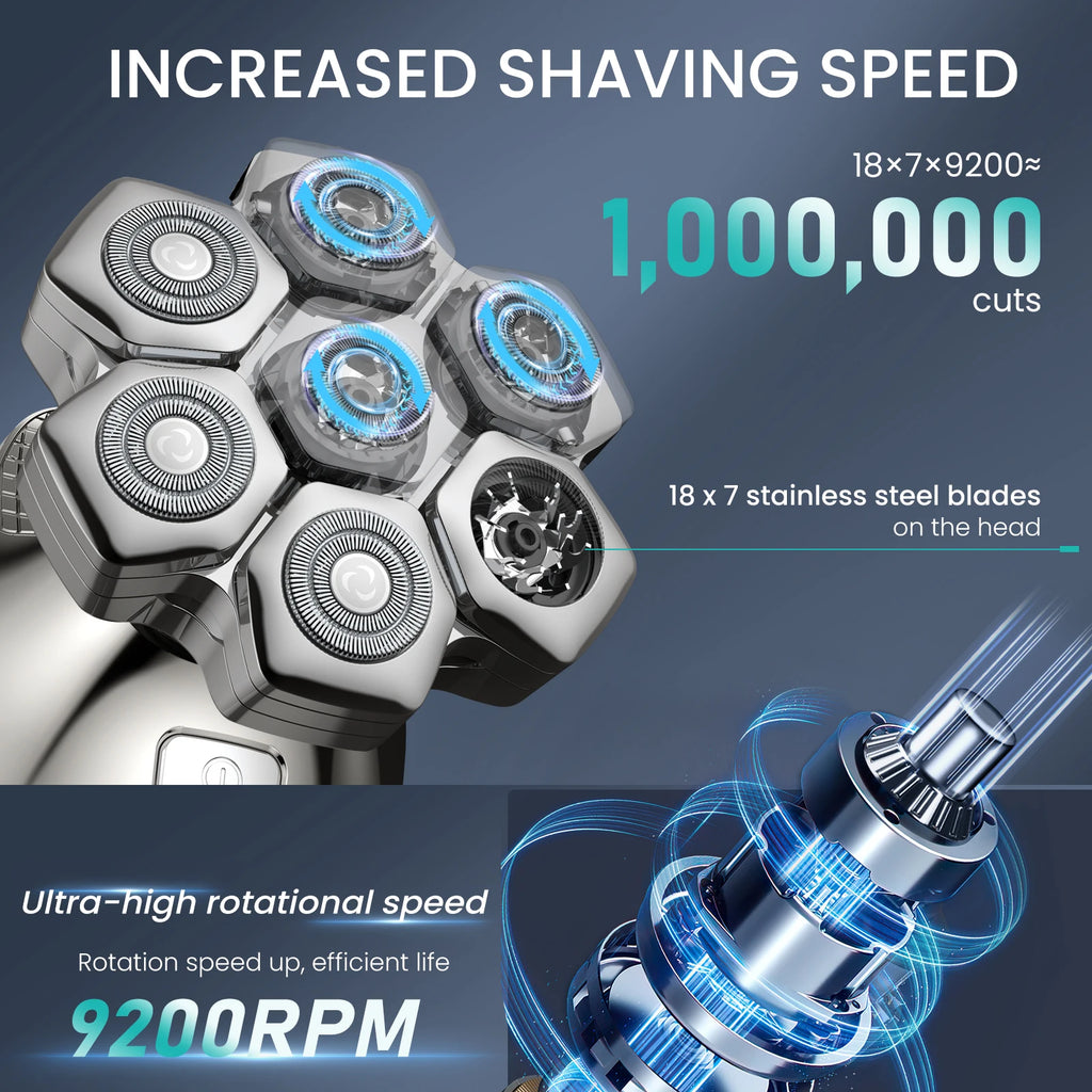 Kensen S18 Electric Head Shaver for Men Rechargeable 7D Floating Cutter Magnetic 5 in 1 Shaver Hair Trimmer Clipper Head Razors