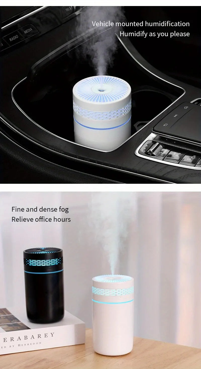 250ml Mini Car Humidifier — USB Spray Mist with LED Light & Essential Oil Diffuser