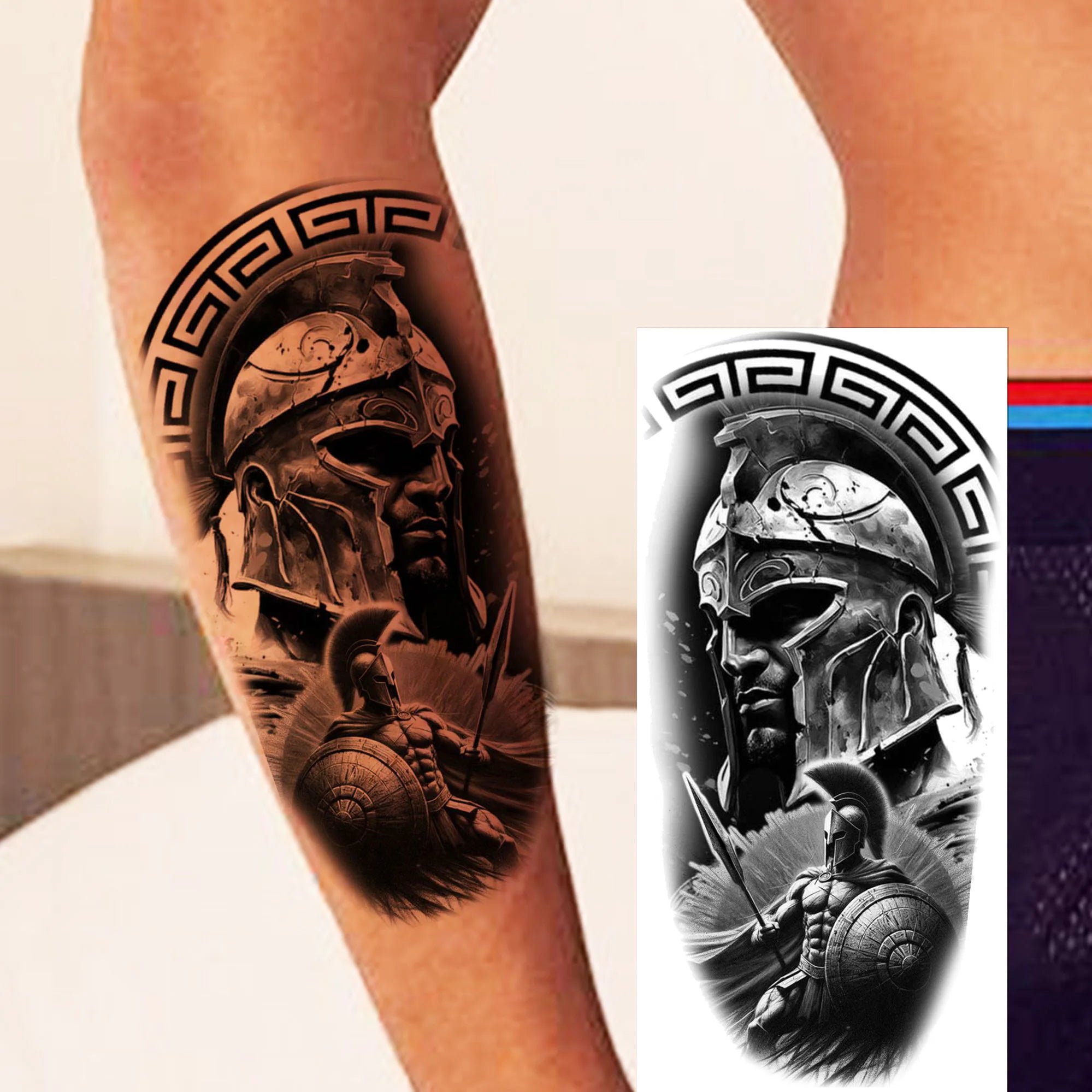 Spartan Warrior Temporary Tattoo — Realistic Waterproof Body Art