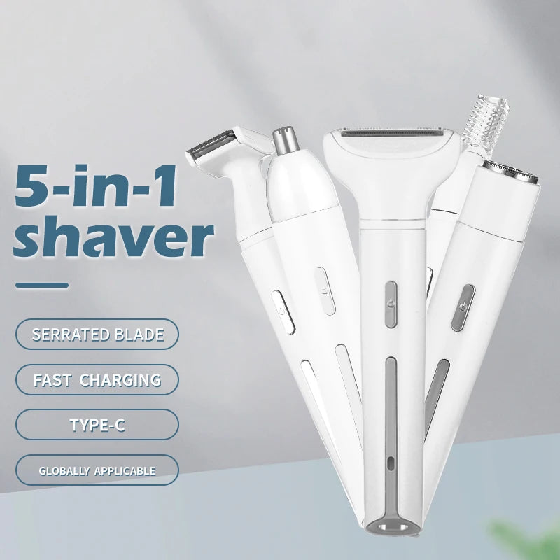 5-in-1 Electric Female Shaver — All-in-One Intimate Care for Armpit, Pubic & Body Hair