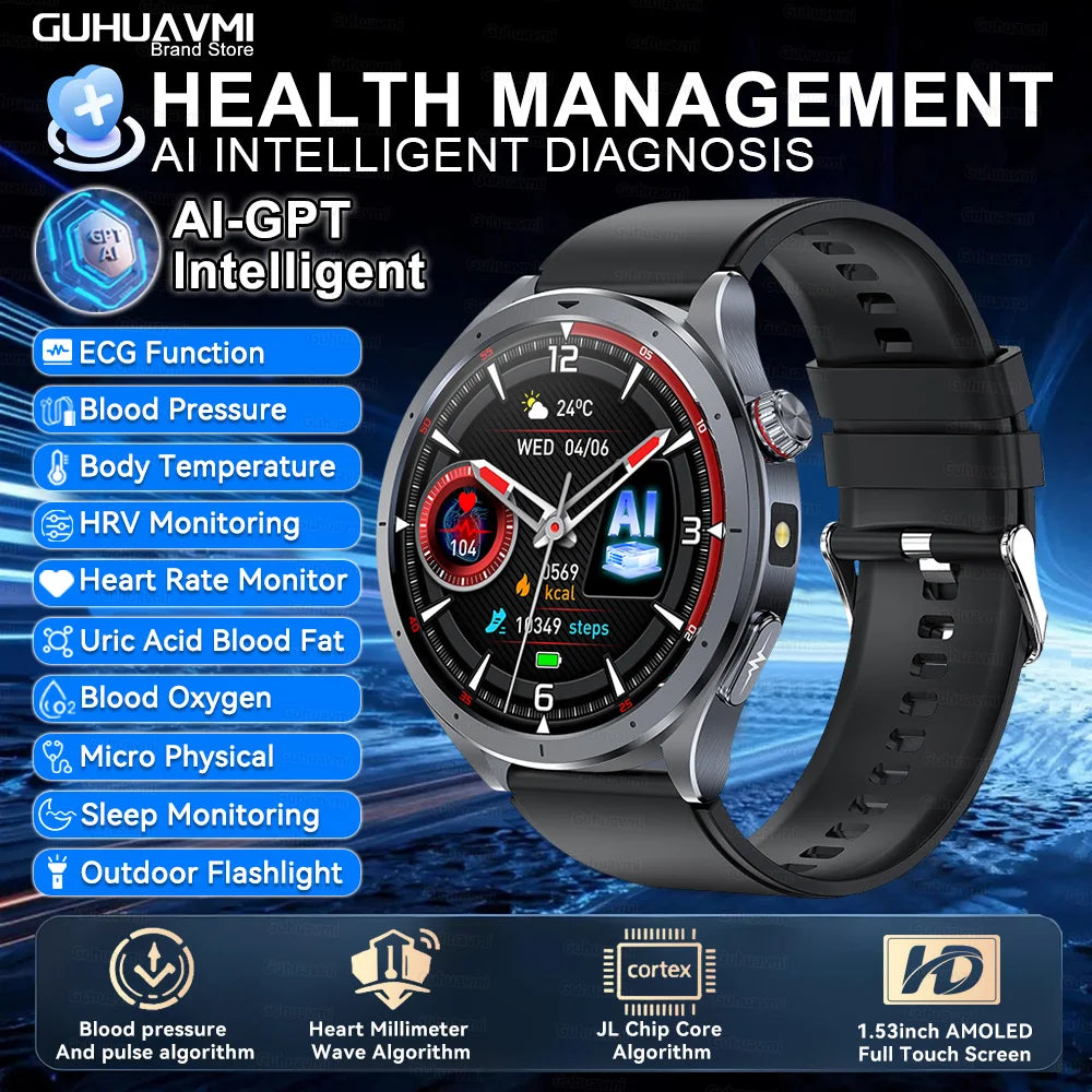 2026 Health Smartwatch — ECG+PPG Body Fat, Uric Acid & Blood Oxygen for Men & Women