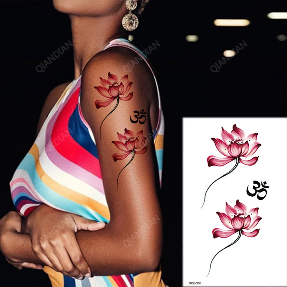 Floral Waterproof Temporary Tattoo — Rose, Lotus & Sunflower Body Art for Women