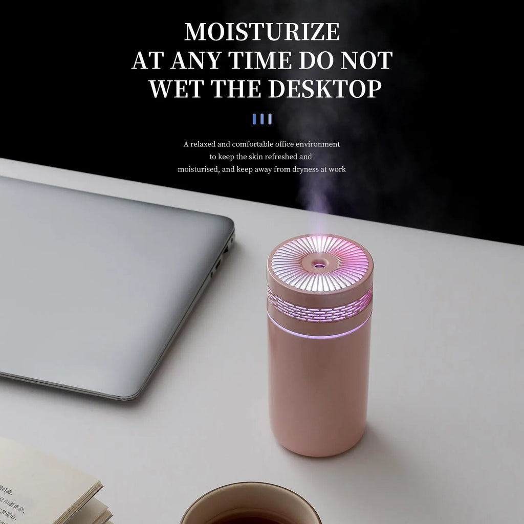 250ml Mini Car Humidifier — USB Spray Mist with LED Light & Essential Oil Diffuser