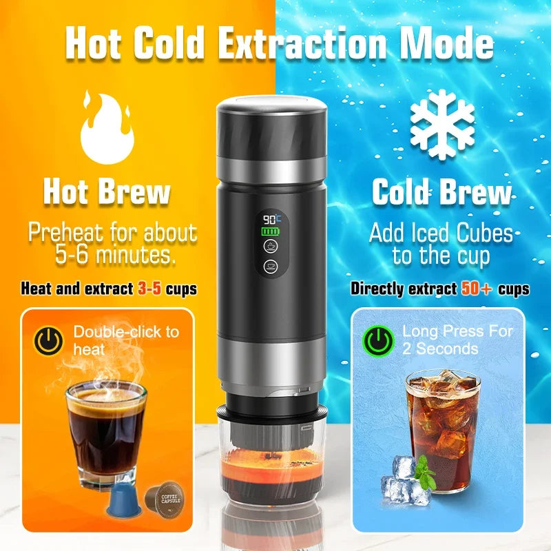 DENOKIN 3-in-1 Portable Espresso Machine — Digital Display, Removable Battery for Car, Home & Camping