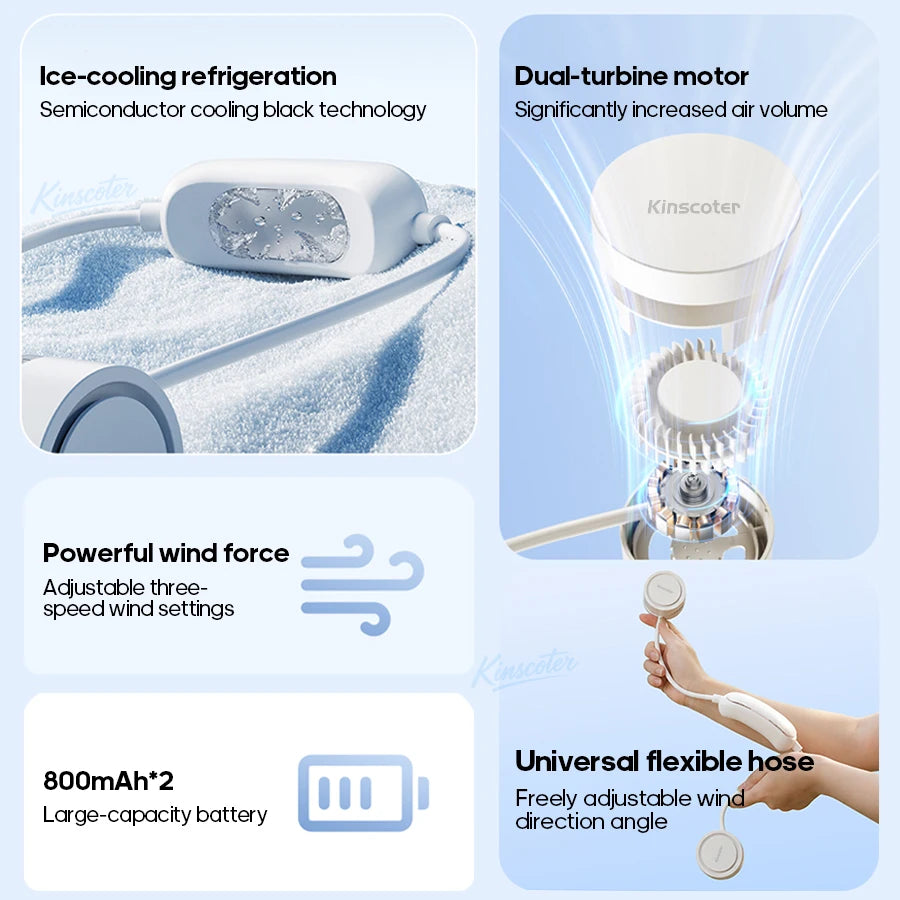 Portable Neck Fan with Cold Compress — 3-Speed 800mAh Sports Cooling Fan for Outdoor Travel