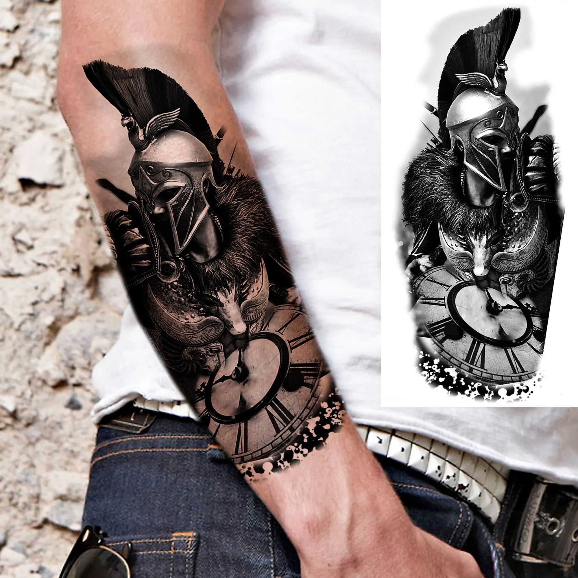 Spartan Warrior Temporary Tattoo — Realistic Waterproof Body Art
