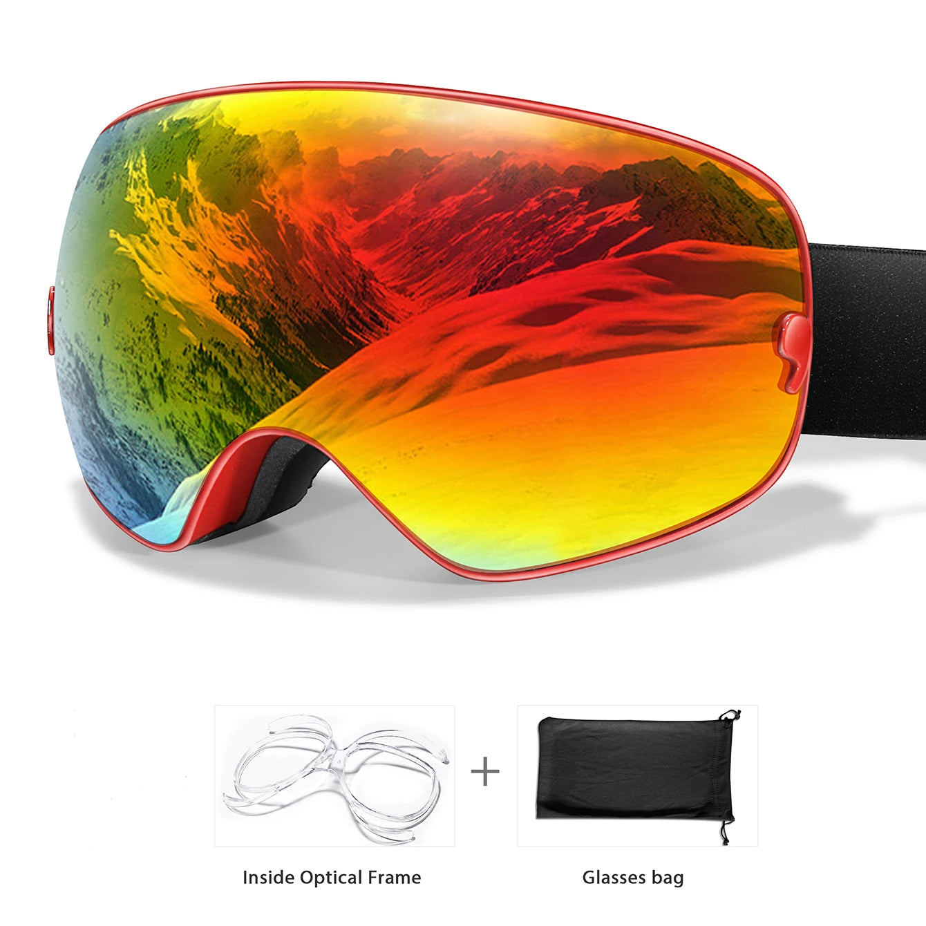 Winter Ski & Snowboard Goggles — UV400 Anti-Fog with Optical Frame & Bag