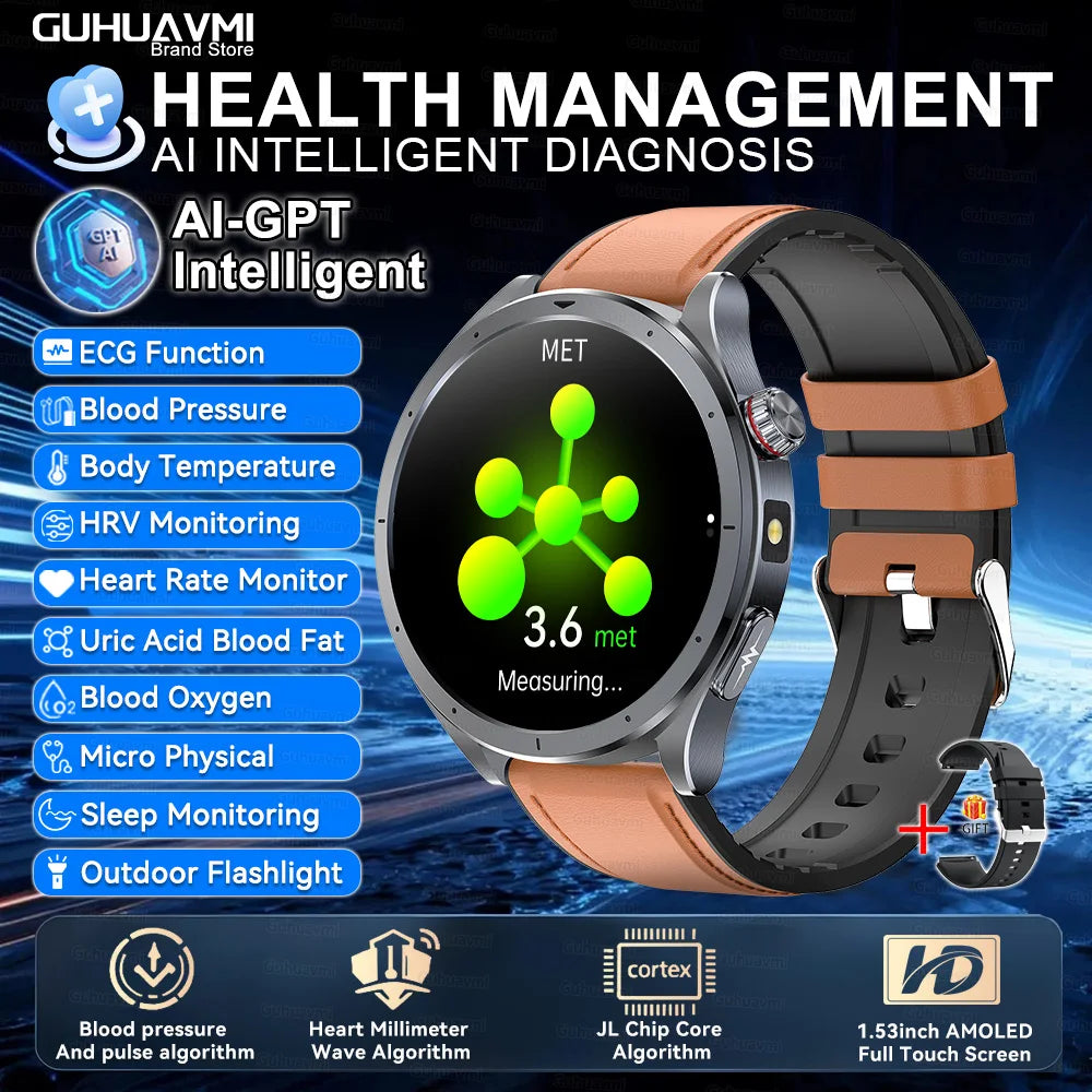 2026 Health Smartwatch — ECG+PPG Body Fat, Uric Acid & Blood Oxygen for Men & Women