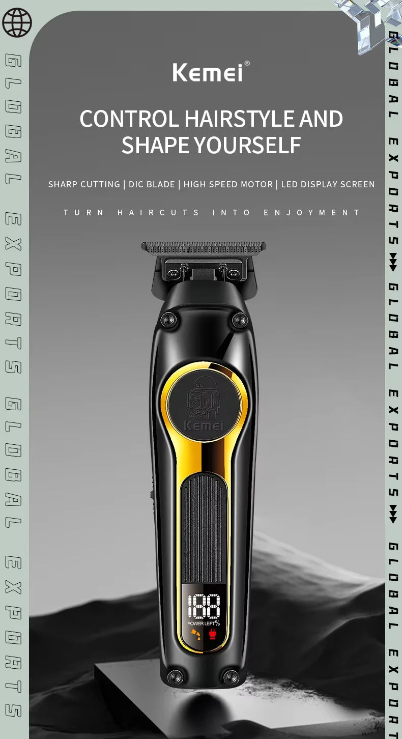 Kemei Professional Hair Clipper Kit — DLC Blade Rechargeable Cordless Barber Trimmer