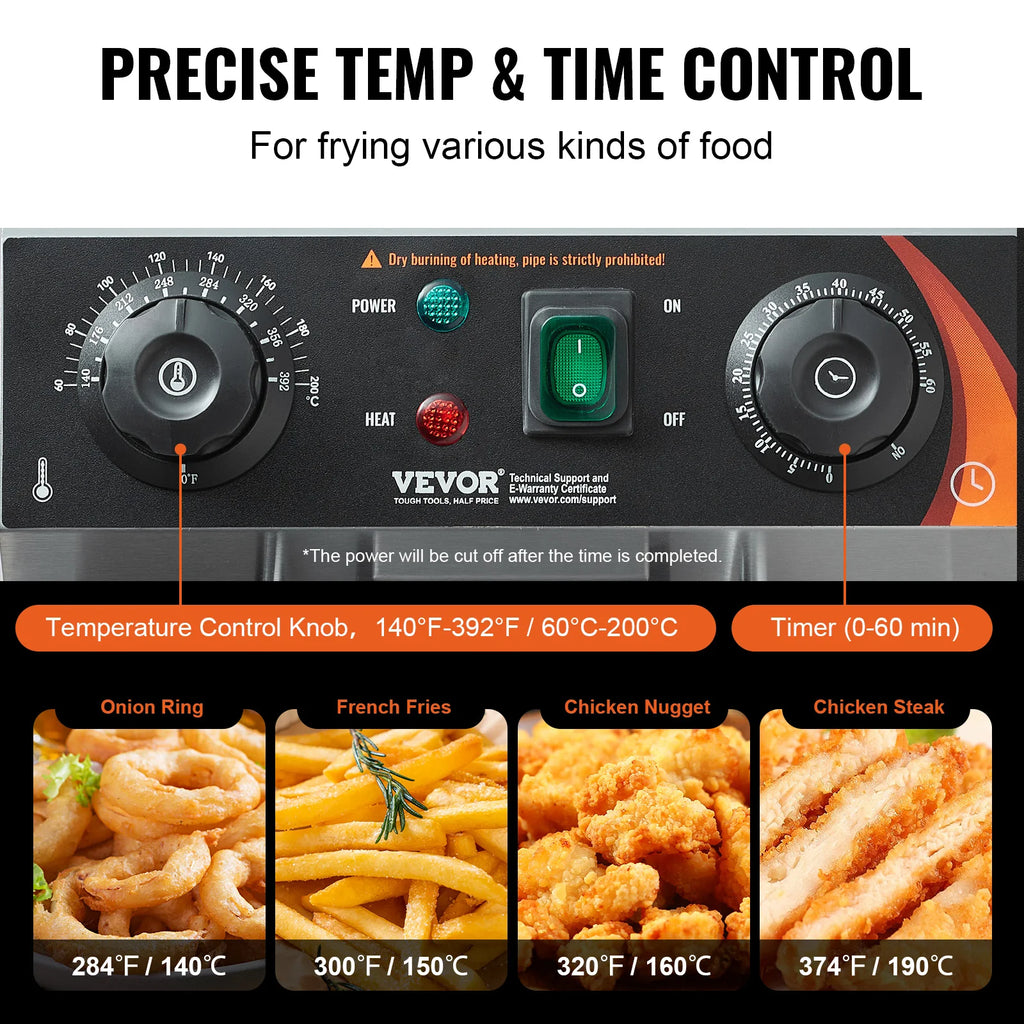 SucceBuy Commercial Deep Fryer — Electric Countertop Stainless Steel with Timer & Temp Control