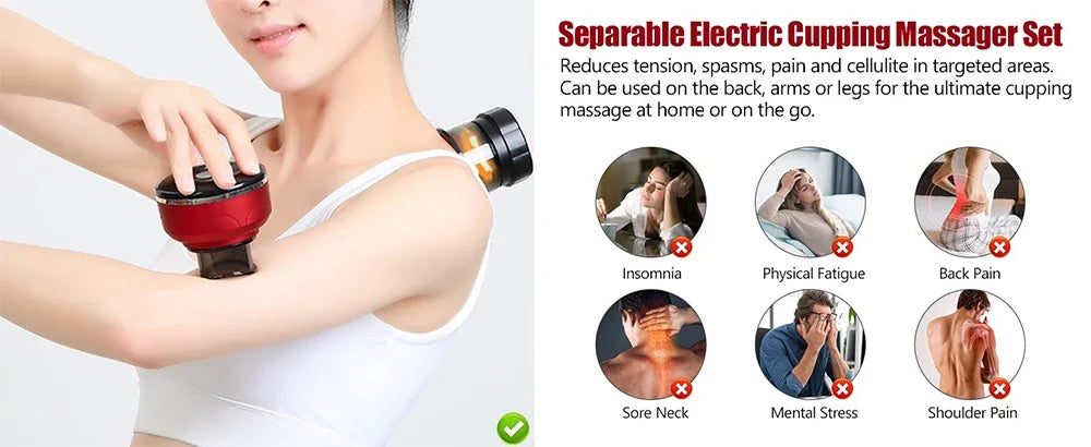 Electric Vacuum Cupping Massage 8 Cups Gua Sha Vacuum Suction Cups Anti-Cellulite Therapy Massager for Body Fat Burning Slimming