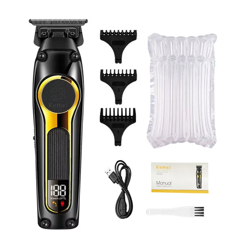 Kemei Professional Hair Clipper Kit — DLC Blade Rechargeable Cordless Barber Trimmer