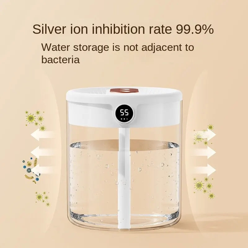 2L Double Spray Humidifier — Large Capacity Silent USB with Night Light & Digital Display