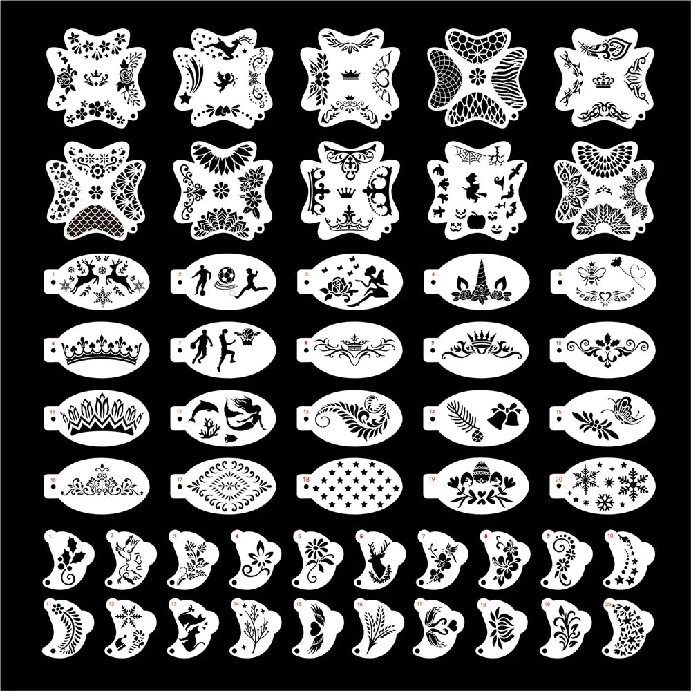 Reusable Body Painting Stencils — 8-20 Pcs Face Art & Temporary Tattoo Templates