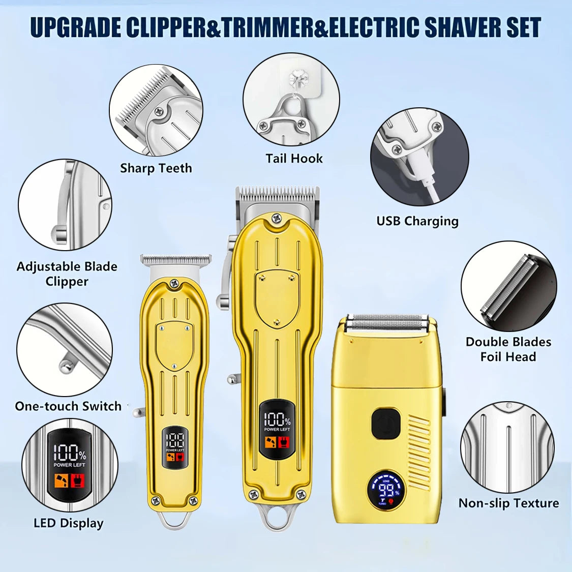 Professional USB Rechargeable Hair Clipper & Beard Trimmer — Complete Barber Kit for Men
