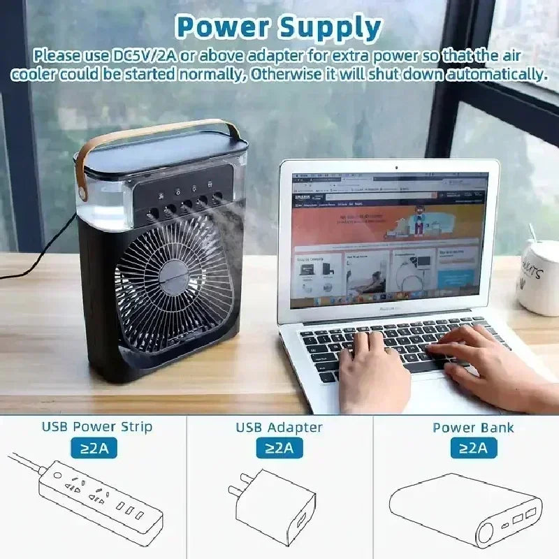 3-in-1 Mini Air Cooler Fan — Air Conditioner, Humidifier & LED Night Light