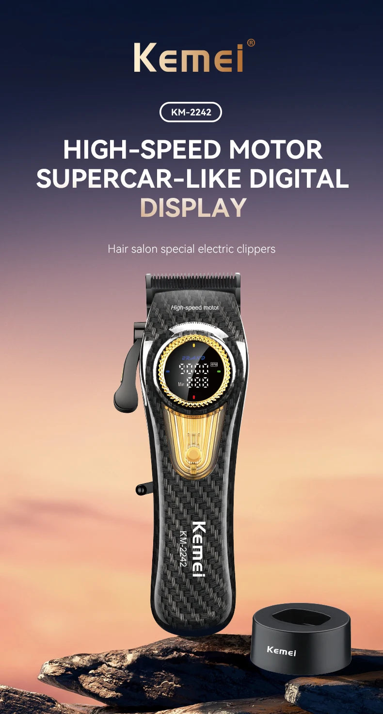 Kemei Professional Hair Clipper Kit — DLC Blade Rechargeable Cordless Barber Trimmer