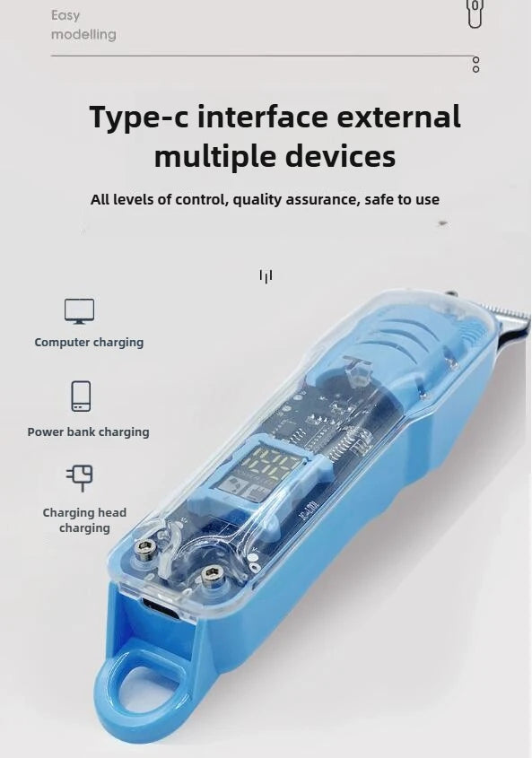 Rechargeable Transparent Hair Clipper — Professional Cordless Electric Trimmer & Shaver for Men