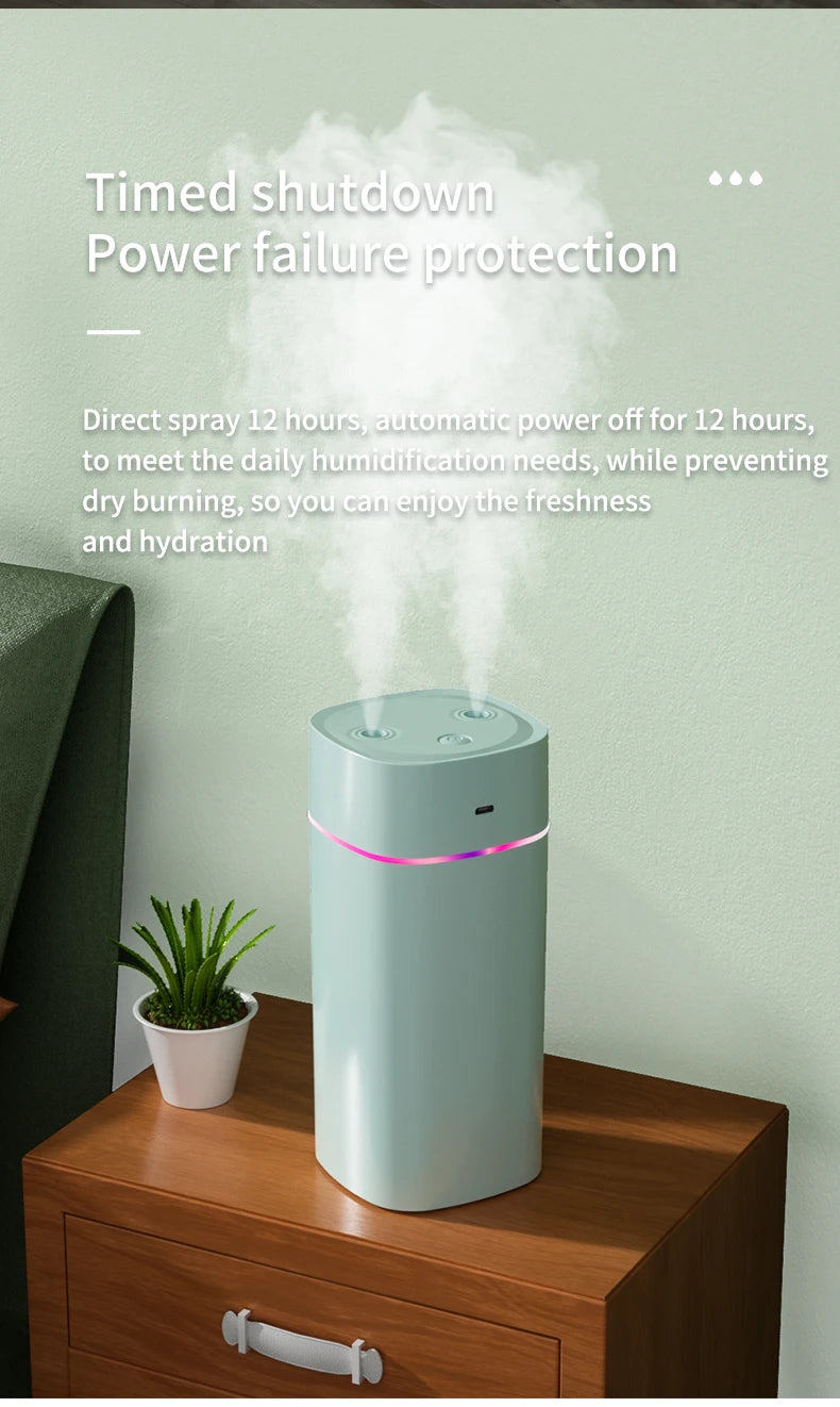 USB Air Humidifier 600ml — Double Spray, Essential Oil Aromatherapy for Home & Office