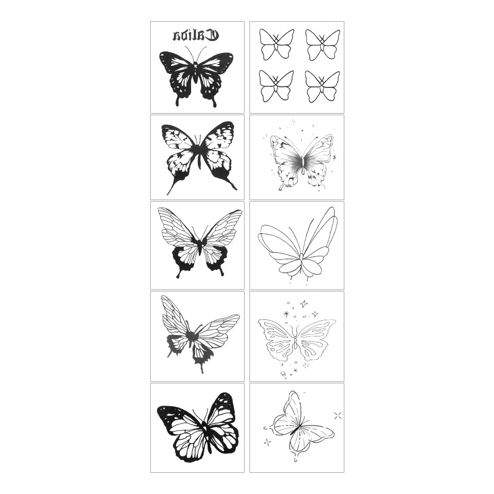 3D Black Butterfly Temporary Tattoo — 30pcs Waterproof Transfer Set for Women