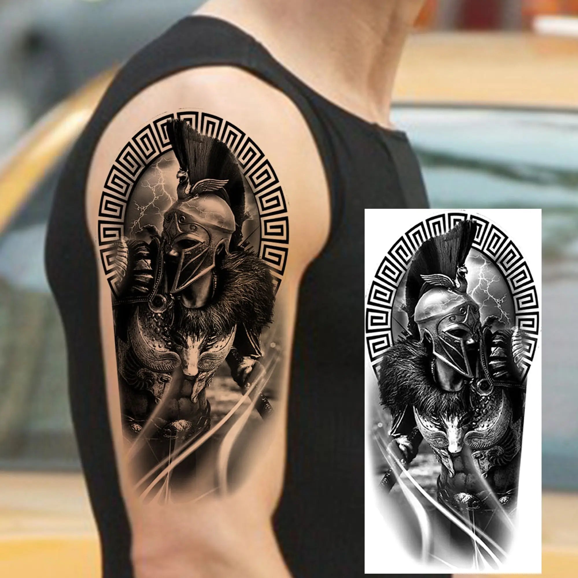 Spartan Warrior Temporary Tattoo — Realistic Waterproof Body Art