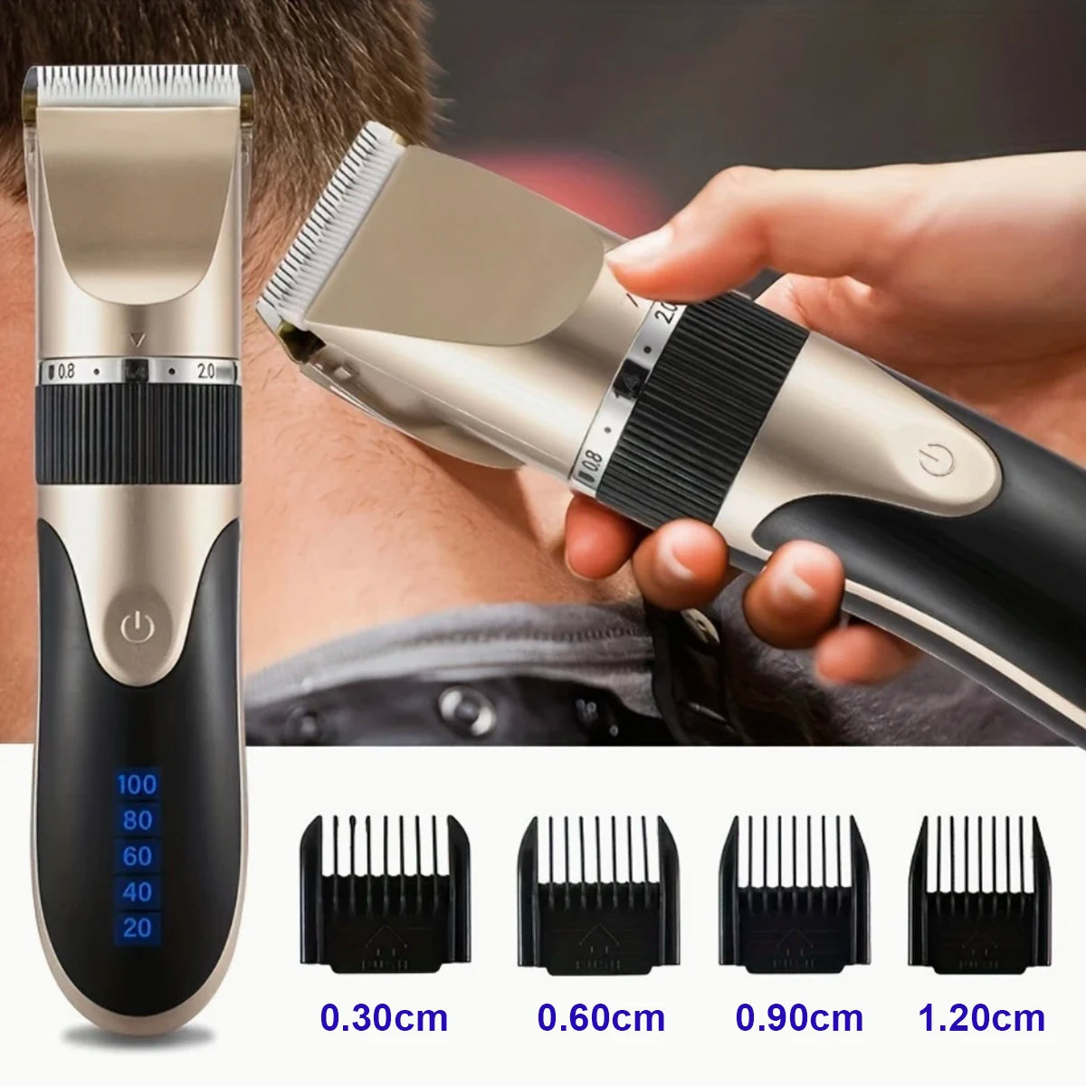 Hair Clipper Kit — Electric Trimmer with Comb & 4 Guide Caps for Precise Cutting