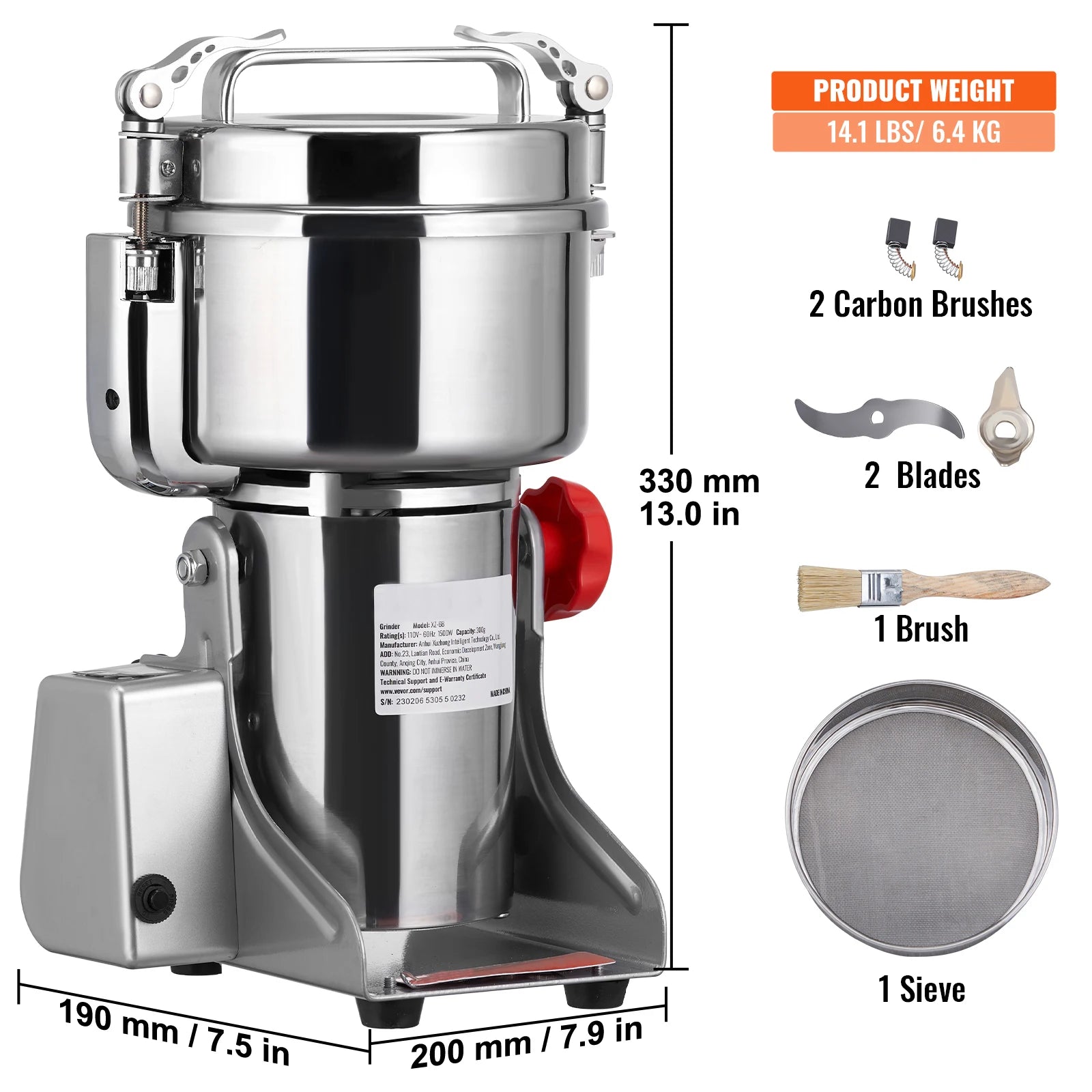 SucceBuy Commercial Grain Mill Grinder — 150-2500g Electric Swing Spice Grinder