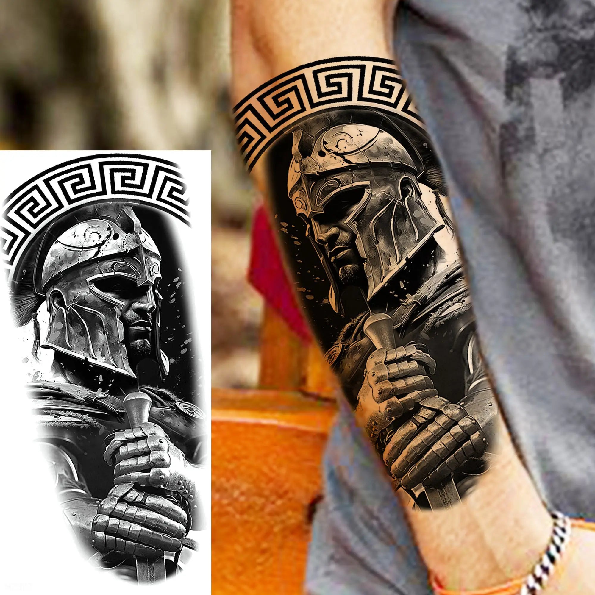 Spartan Warrior Temporary Tattoo — Realistic Waterproof Body Art