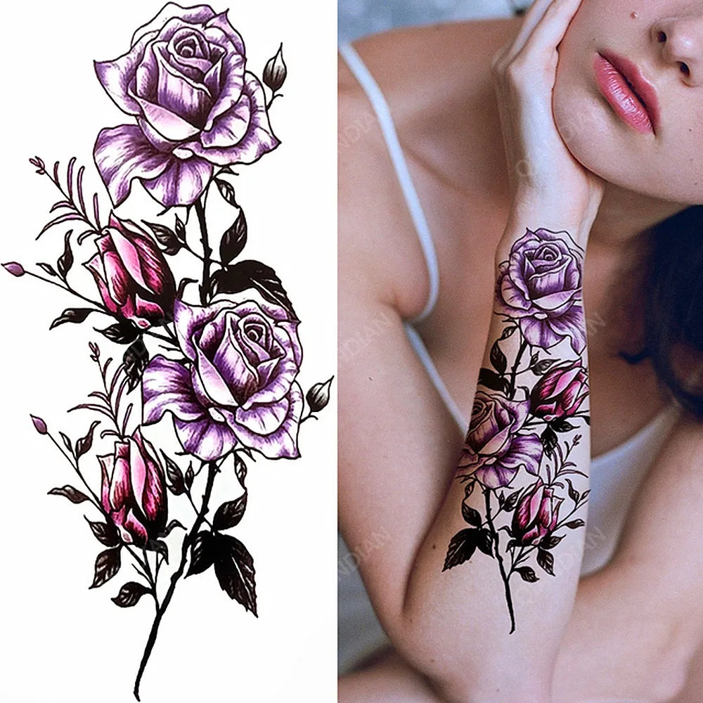 Floral Waterproof Temporary Tattoo — Rose, Lotus & Sunflower Body Art for Women